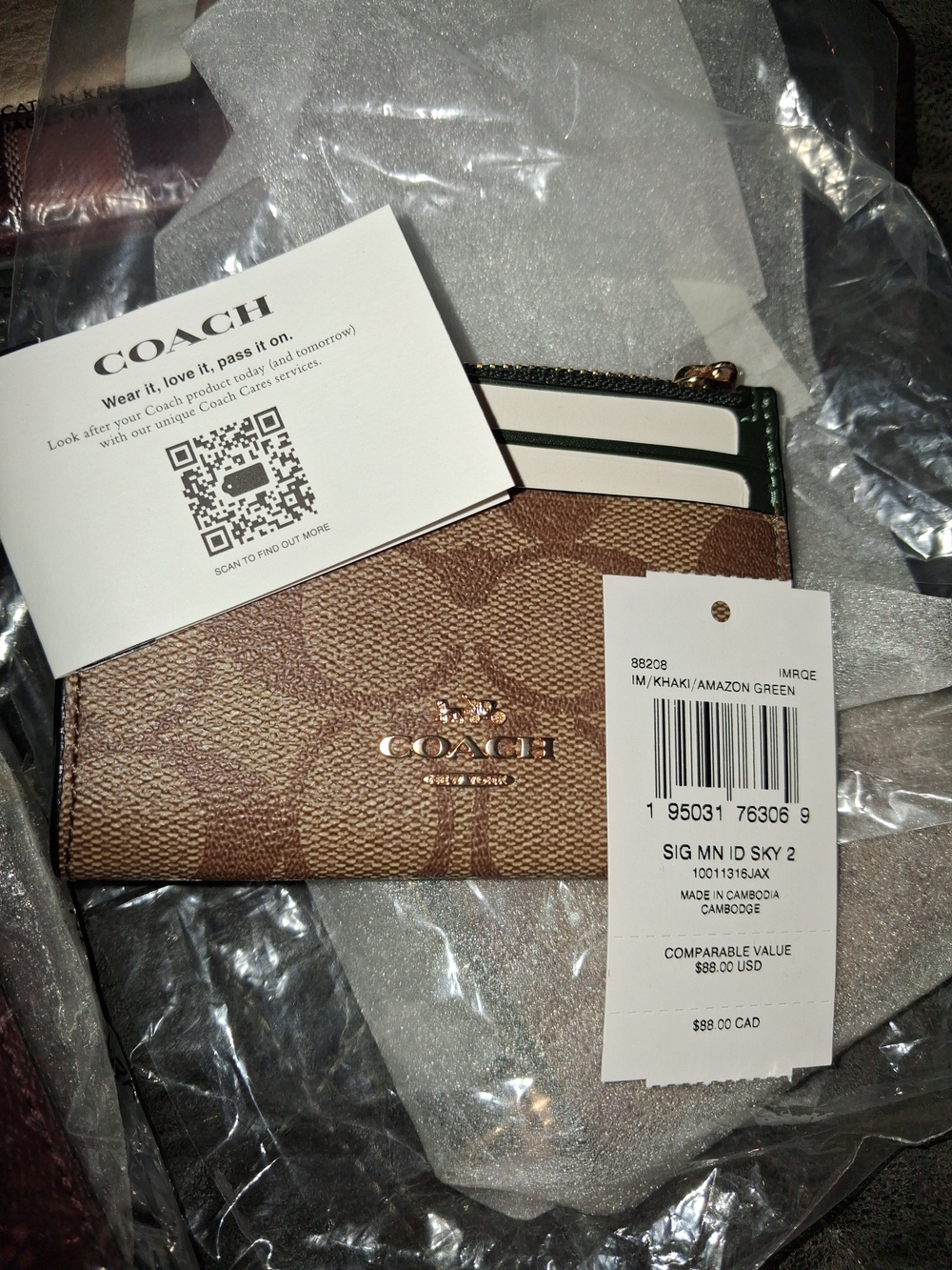 Coach Signature Khaki and Brown Card & Key Holder